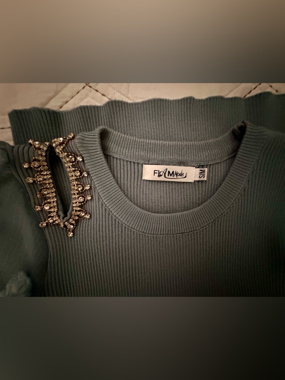 Flam Mode Blue Puff-Sleeve Crewneck Sweater View 3